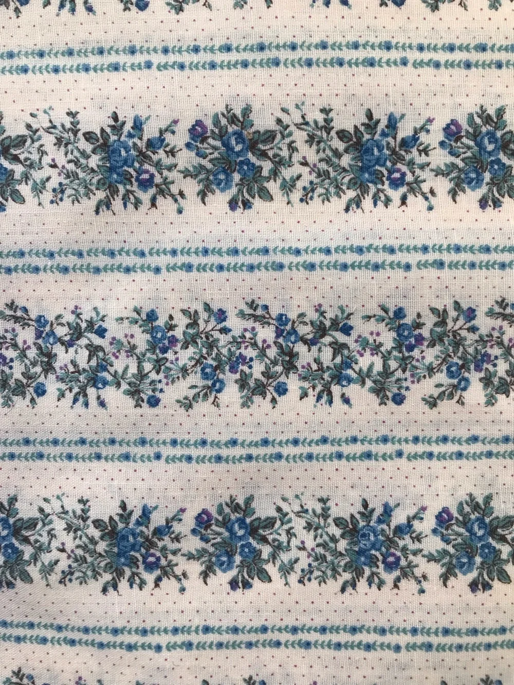 Blue Floral Stripe Cotton Fabric